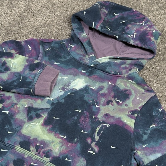 Nike Junior's Sportswear Club Fleece All Over Print Pullover Hoodie Purple Sz XL - Picture 1 of 7